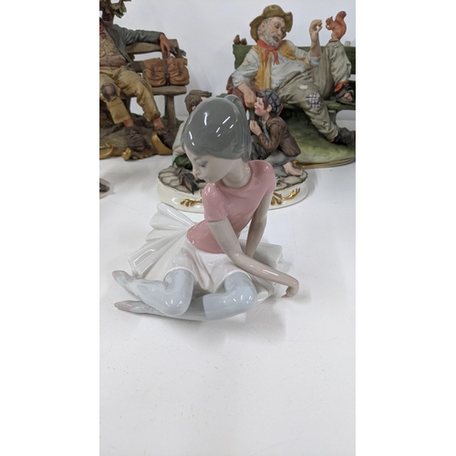 497 - A mixed group of figurines to include Coalport silver anniversary, Lladro ballet pink and four Capod... 