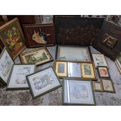 511 - A mixed lot of framed and unframed pictures to include a still life of a vase of flowers signed ABBE... 