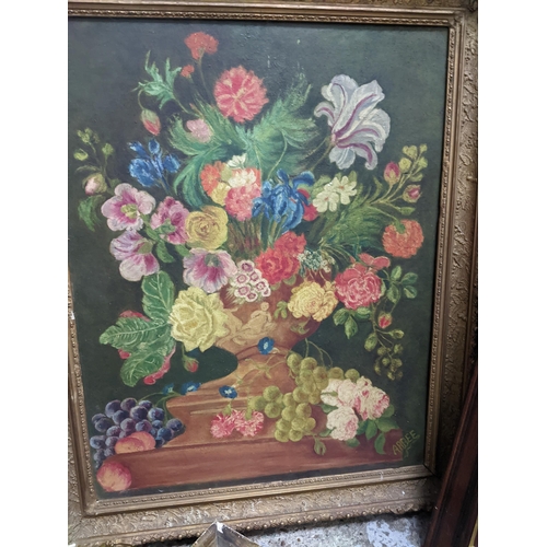 511 - A mixed lot of framed and unframed pictures to include a still life of a vase of flowers signed ABBE... 