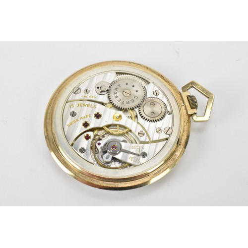 93 - A Cortebert 1930s, 9ct gold, open faced pocket watch, the silvered dial having Arabic numerals, blue... 