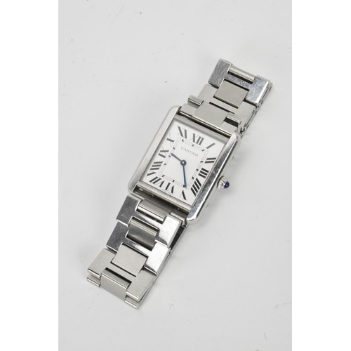 94 - A Cartier Tank Solo, quartz, stainless steel wristwatch, having a silvered dial, Roman numerals with... 