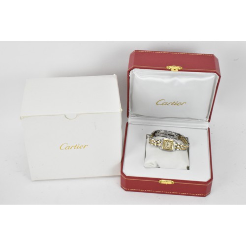 96 - A Cartier Panther, quartz, ladies, gold and stainless steel wristwatch, the dial having Roman numera... 