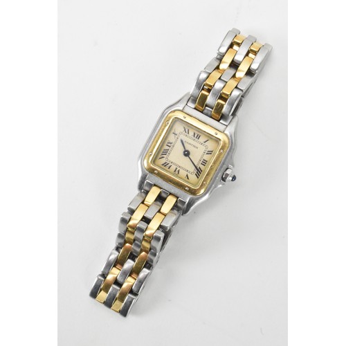 96 - A Cartier Panther, quartz, ladies, gold and stainless steel wristwatch, the dial having Roman numera... 