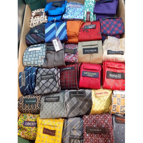 86 - A quantity of 30 gents neck ties to include the designers Yves Saint Laurent, liberty, Mulberry, Fen... 