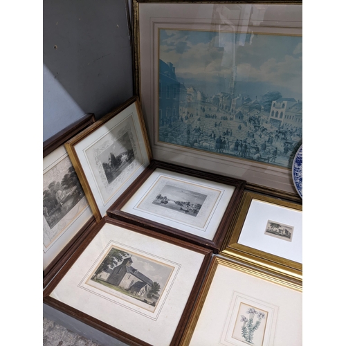 104 - A selection of framed and glazed prints to include botanical prints, topographical prints, portrait ... 