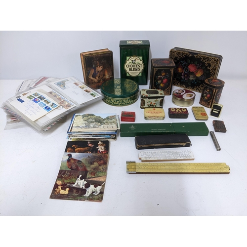 114 - A mixed lot to include a collection of 1st day cover stamps c 1970s/80s postcards including animals,... 