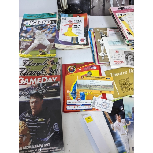 117 - A collection of theatre and sporting programmes, tickets and ephemera, some autographed to include c... 