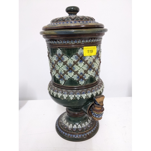 119 - A 19th century Doulton stoneware water filter fountain with original tap, stamp marks to base and un... 