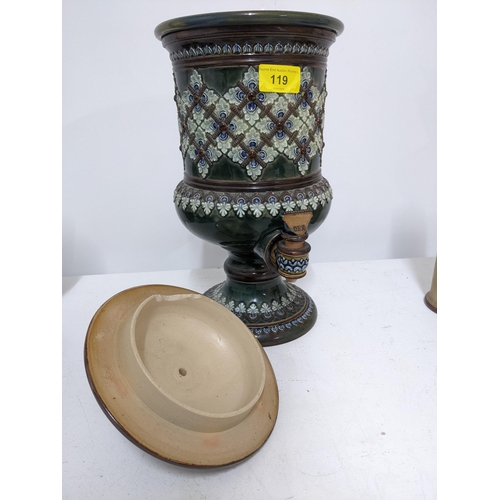 119 - A 19th century Doulton stoneware water filter fountain with original tap, stamp marks to base and un... 