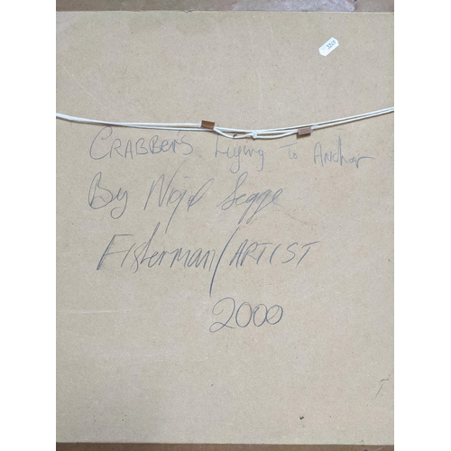 71 - Nigel Legge (fisherman /artist) Crabbers laying to anchor, oil painting on board, artists monogram t... 