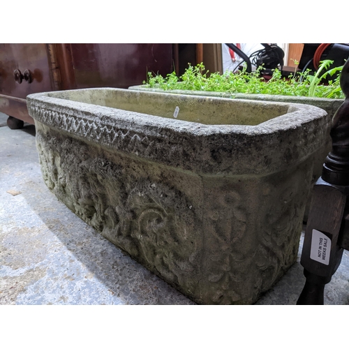 80 - A pair of weather garden concrete planters, 26Hx71Lx29D
Location:G