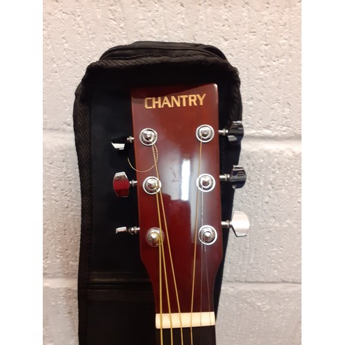 191 - A Chantry acoustic guitar in black fabric case, model no:3077N together with a black folding guitar ... 