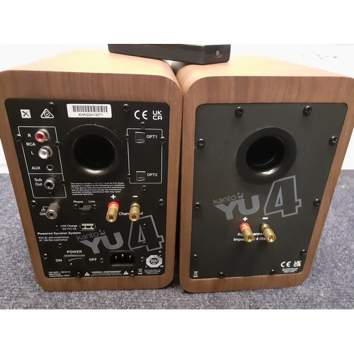 188 - A pair of Kanto walnut cased powered speakers with bluetooth and built-in phono pre-amp, 140W Class ... 