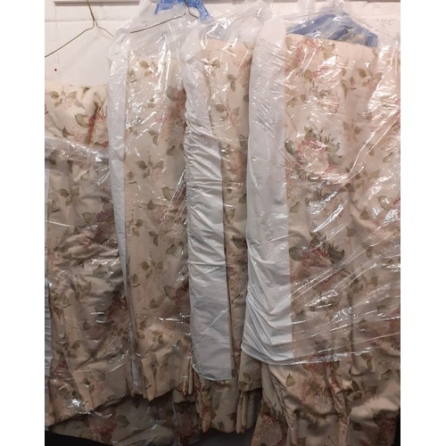 98 - Two pairs of full length Fairfax & Cole curtains having a cream/light beige ground with hydrangea de... 