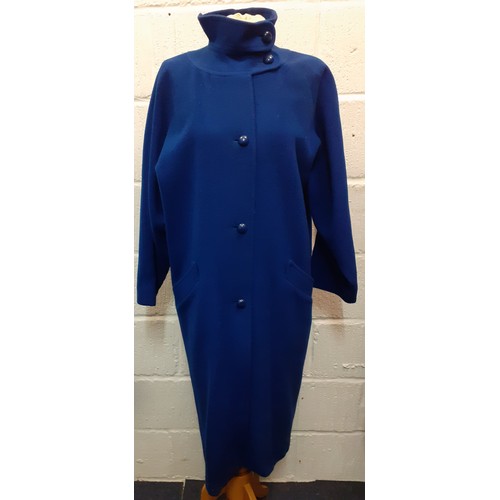 91 - Three late 20th Century ladies coats comprising a Pierre Cardin 'Creation' royal blue and wool mix c... 