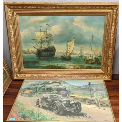 85 - William Condoy - a harbour scene with a galleon and boats, port, oil on canvas 50cm x 76 cm, a Cuneo... 