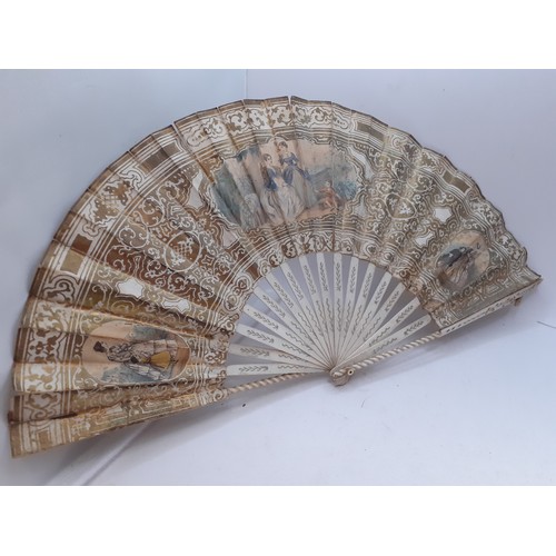 132 - A pair of late 19th Century treen face fans with painted images of wild flowers together with later ... 