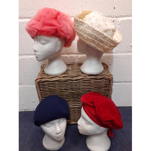 111 - Mixed ladies hats to include a vintage Austrian red felt Ischler Hut hat, a Gina Davis mauve velvet ... 