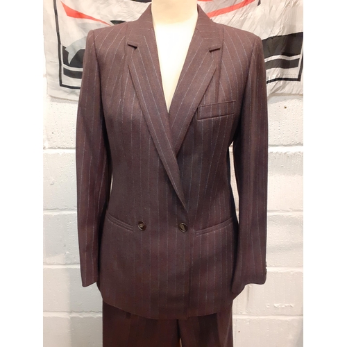 123 - A Petite Mademoiselle pinstripe ladies pure new woollen trouser suit in aubergine, approx 30