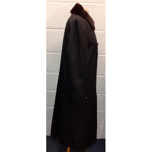 14 - Aquascutum-A vintage Aqua 5 ladies full length black raincoat with brown mink collar and black faux ... 