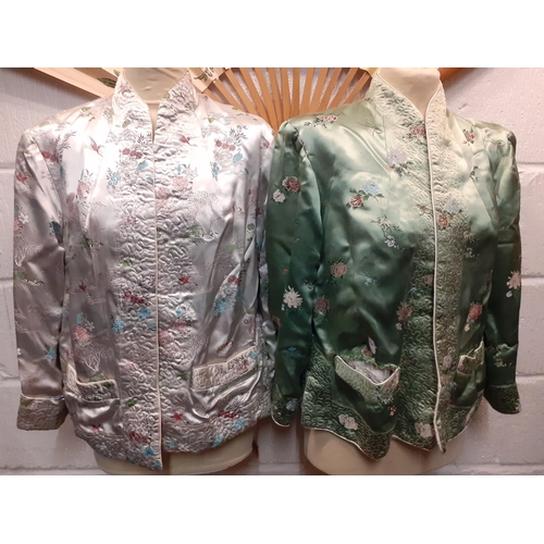 58 - Two Oriental silk reversible jackets A/F with machine embroidered designs 36