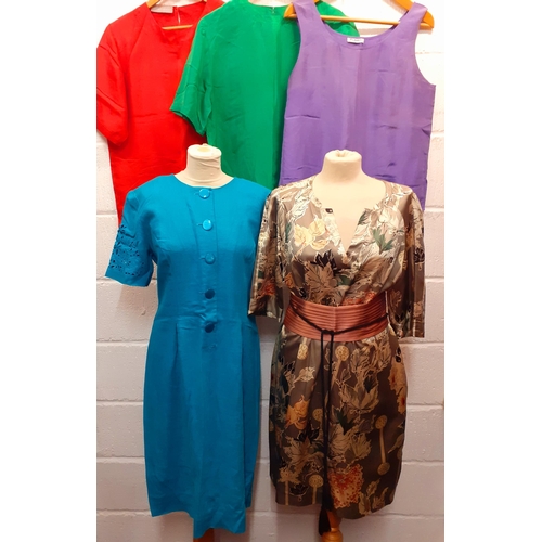 71 - Mixed ladies clothing to include a Liz Claiborne turquoise linen dress UK size 14, a Hoss Oriental s... 