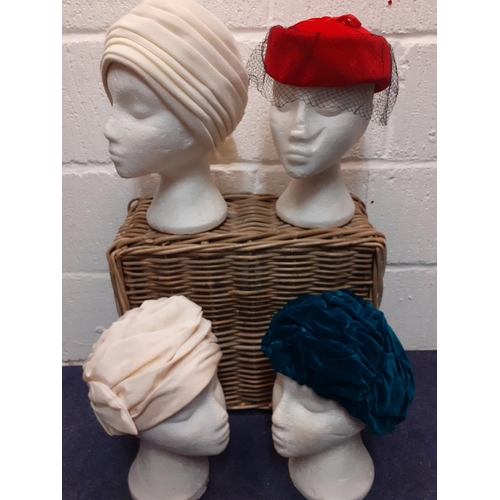 72 - A quantity of 12 vintage hats to include 1940's turbans and formal hats by Jacoll, all housed in a b... 