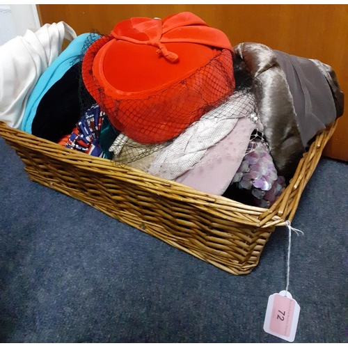 72 - A quantity of 12 vintage hats to include 1940's turbans and formal hats by Jacoll, all housed in a b... 