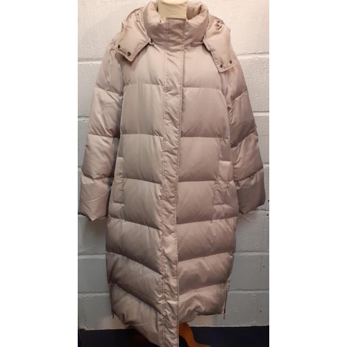 79 - White company-A 'White Label' taupe full length padded coat, UK18, with detachable hood, having zipp... 