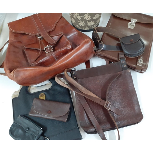 140 - A group of vintage bags and accessories to include a mid 20th Century leather rucksack. Location: RW... 