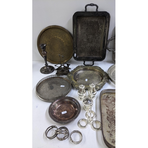 243 - Mixed silver plate to include condiments, twin handled trays and other items Location: 11-2