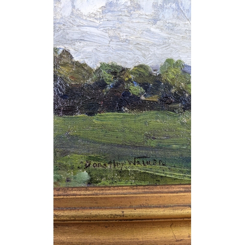 315 - mixed framed paintings to include Dorothy E Walker - oil on board depicting a country landscape and ... 