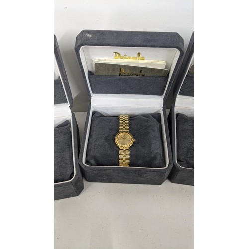 321 - Ten ladies gold plated Pringle wrist watches five having white Quartz  faces and five having gold co... 