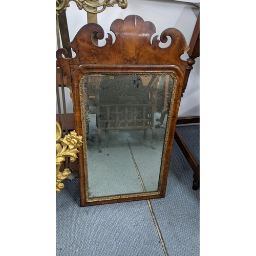 393 - A mixed lot to include a 20th century brass easel, together with a Georgian Chippingdale walnut mirr... 