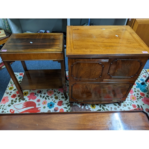 330 - A Mahogany coffee table with galleried top, c-scroll corner brackets, pierced cross stretchers, a ma... 