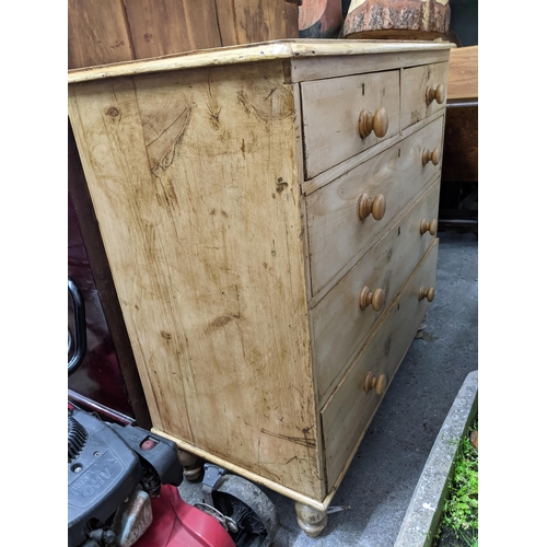 340 - A Victorian pine chest of two short and three long drawers on turned legs 98x100x49.5cms
Location: G