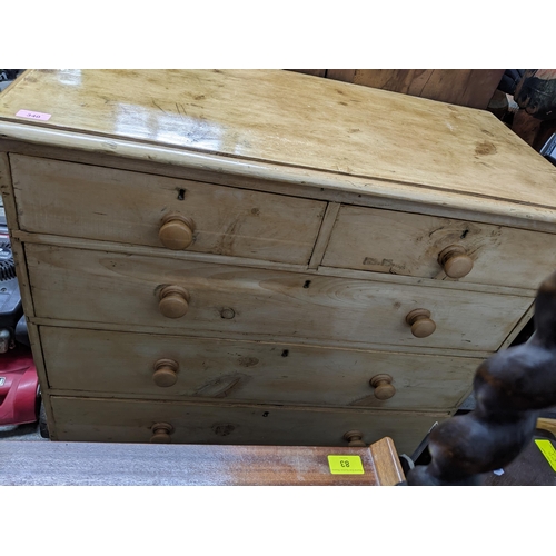 340 - A Victorian pine chest of two short and three long drawers on turned legs 98x100x49.5cms
Location: G