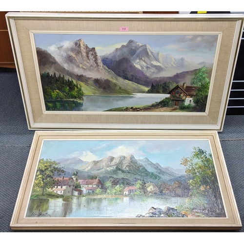 232 - H F Barton - two oils on canvas depicting mountain lake scenes, signed to the lower left corners
Loc... 