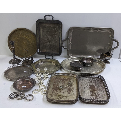 243 - Mixed silver plate to include condiments, twin handled trays and other items Location: 11-2