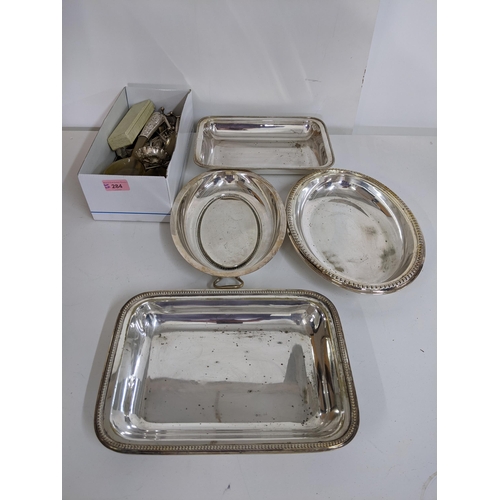 284 - Silver plated items to include sugar tongs, fork rests, salad servers and dishes
Location: A3M