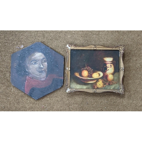 312 - Two oil on boards to include Feyer - oil on board still life and an oil on board depicting Othello
L... 