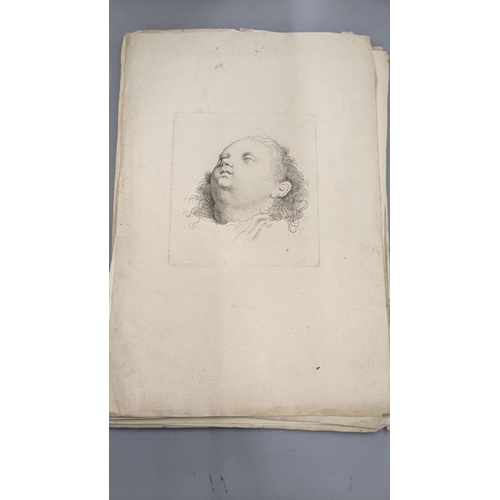 314 - Mixed sketches and engravings to include two Baskt portraits, sketch depicting a woodland scene and ... 