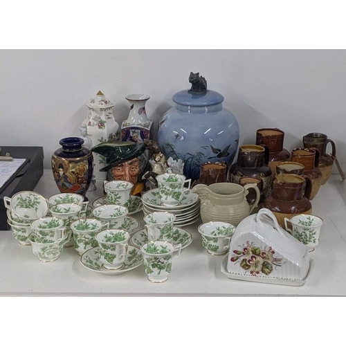 318 - Mixed ceramics to include eight Doulton Lambeth two tone salt glazed jugs, together with a 19th cent... 