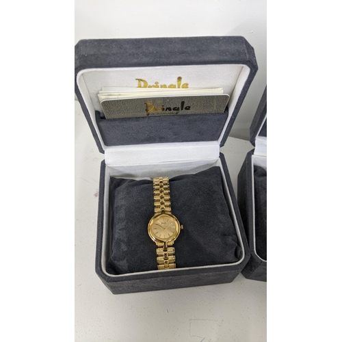 321 - Ten ladies gold plated Pringle wrist watches five having white Quartz  faces and five having gold co... 