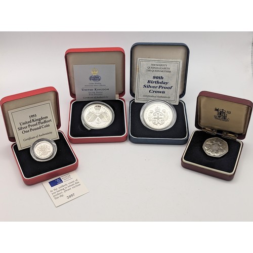 411 - Silver Proof Coins - a collection comprising of 1990 Queen Elizabeth The Queen's Mother 90th birthda... 