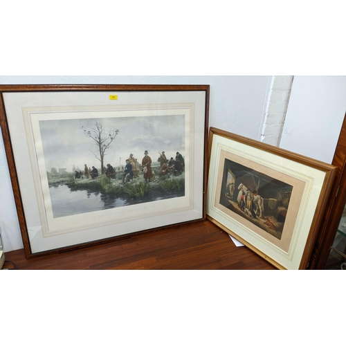 504 - After George Moorland, stable scene and a Victorian fishing match scene prints framed and glazed
Loc... 