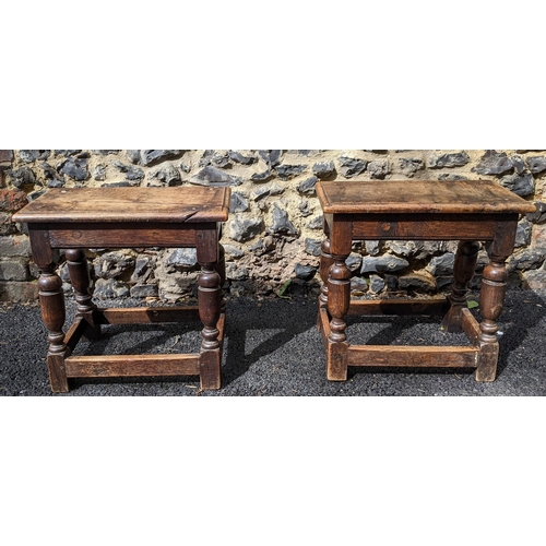 298 - A pair of early 20th century oak joint stools on turned block legs Location: G