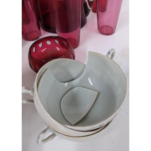 306 - Ceramics and glassware to include a Cranberry jug and beakers, a tea set, a Japanese tea set and oth... 