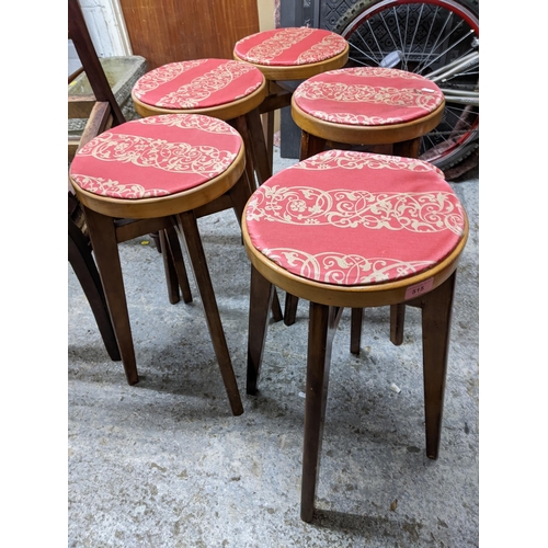 515 - A group of five mid-century Benchairs stools with fabric tops Location: G