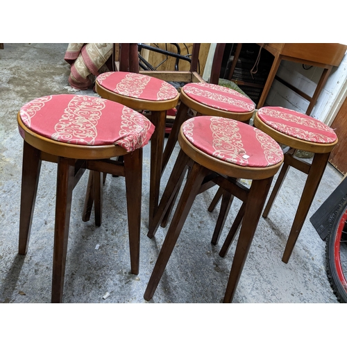 515 - A group of five mid-century Benchairs stools with fabric tops Location: G